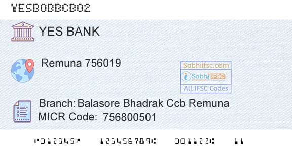 Yes Bank Balasore Bhadrak Ccb RemunaBranch 
