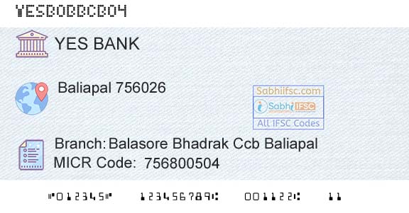 Yes Bank Balasore Bhadrak Ccb BaliapalBranch 