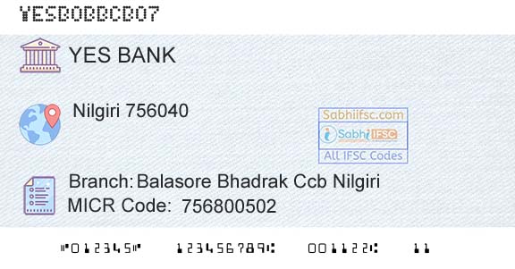 Yes Bank Balasore Bhadrak Ccb NilgiriBranch 