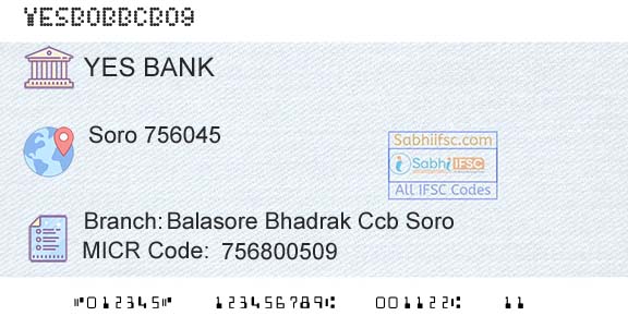 Yes Bank Balasore Bhadrak Ccb SoroBranch 