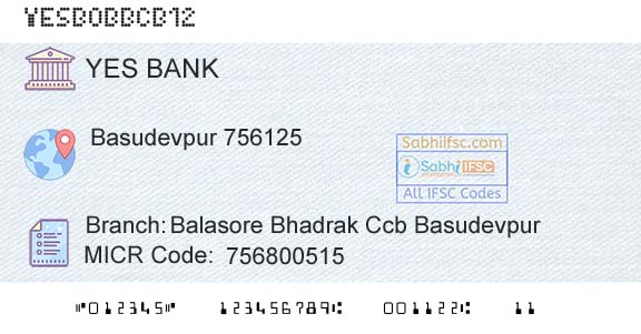 Yes Bank Balasore Bhadrak Ccb BasudevpurBranch 