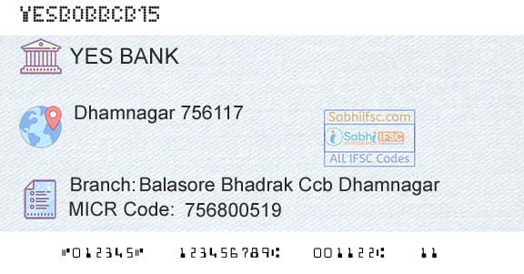 Yes Bank Balasore Bhadrak Ccb DhamnagarBranch 