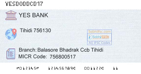 Yes Bank Balasore Bhadrak Ccb TihidiBranch 