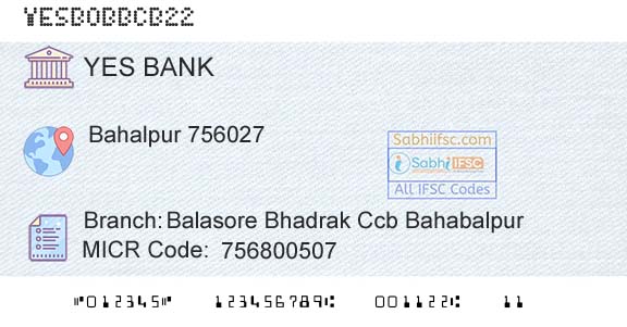Yes Bank Balasore Bhadrak Ccb BahabalpurBranch 