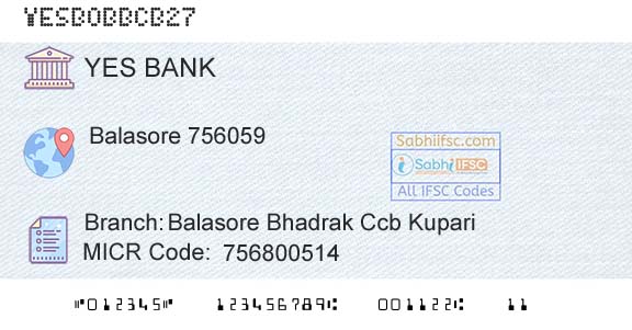Yes Bank Balasore Bhadrak Ccb KupariBranch 
