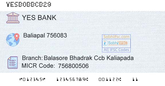 Yes Bank Balasore Bhadrak Ccb KaliapadaBranch 