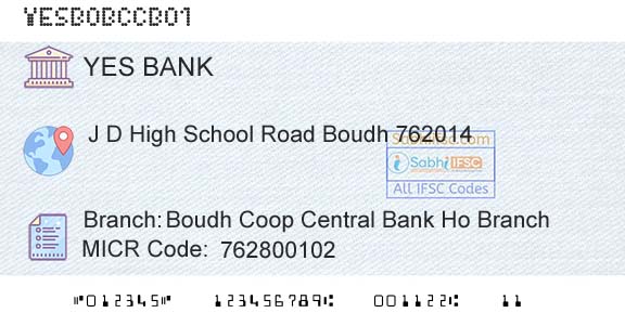 Yes Bank Boudh Coop Central Bank Ho BranchBranch 