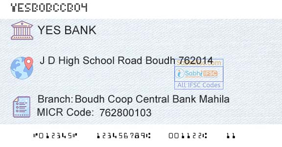 Yes Bank Boudh Coop Central Bank MahilaBranch 