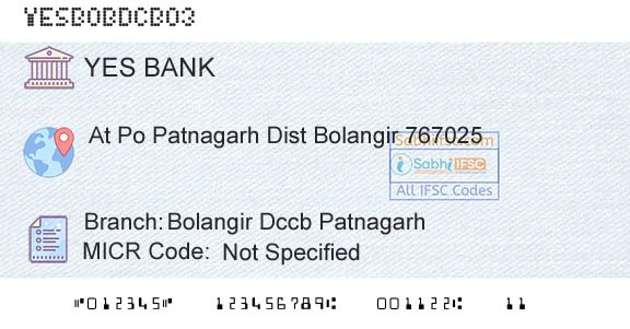 Yes Bank Bolangir Dccb PatnagarhBranch 