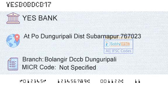 Yes Bank Bolangir Dccb DunguripaliBranch 