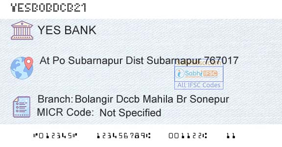 Yes Bank Bolangir Dccb Mahila Br SonepurBranch 