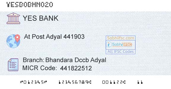 Yes Bank Bhandara Dccb AdyalBranch 