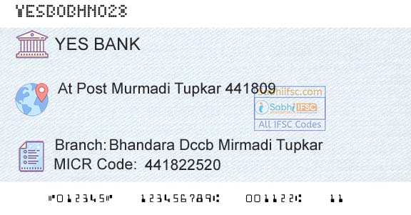 Yes Bank Bhandara Dccb Mirmadi TupkarBranch 