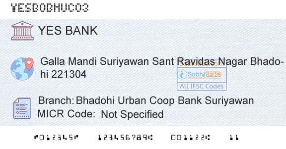 Yes Bank Bhadohi Urban Coop Bank SuriyawanBranch 