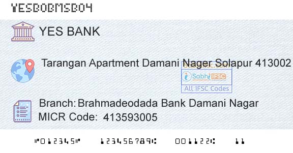 Yes Bank Brahmadeodada Bank Damani NagarBranch 
