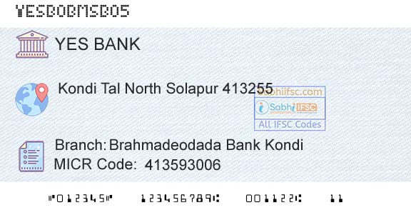 Yes Bank Brahmadeodada Bank KondiBranch 