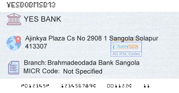 Yes Bank Brahmadeodada Bank SangolaBranch 