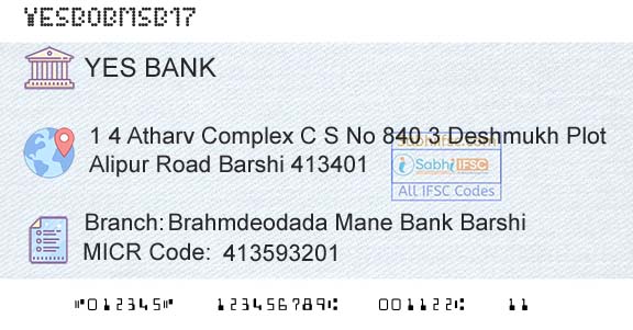 Yes Bank Brahmdeodada Mane Bank BarshiBranch 