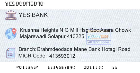 Yes Bank Brahmdeodada Mane Bank Hotagi RoadBranch 