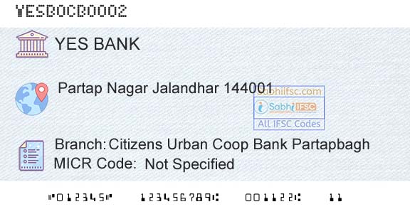 Yes Bank Citizens Urban Coop Bank PartapbaghBranch 