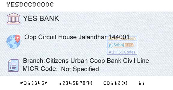 Yes Bank Citizens Urban Coop Bank Civil LineBranch 