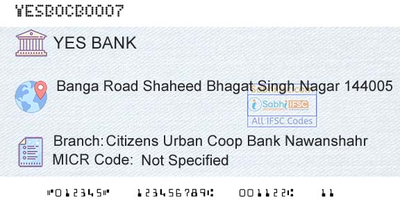 Yes Bank Citizens Urban Coop Bank NawanshahrBranch 