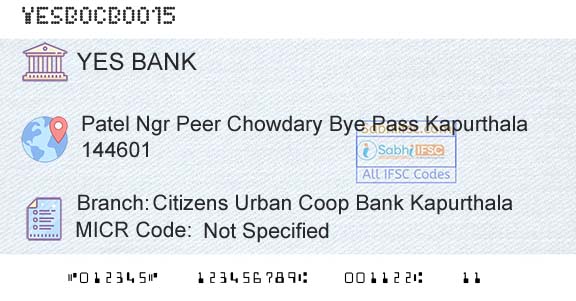 Yes Bank Citizens Urban Coop Bank KapurthalaBranch 