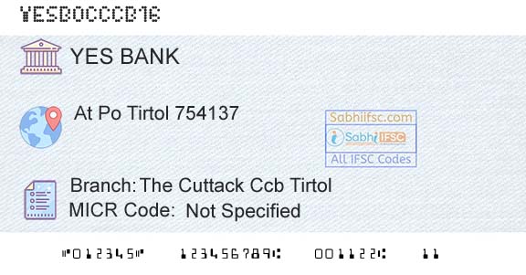 Yes Bank The Cuttack Ccb TirtolBranch 
