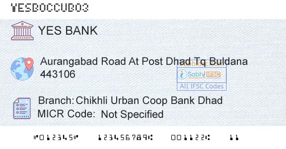 Yes Bank Chikhli Urban Coop Bank DhadBranch 