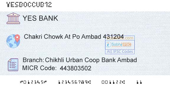 Yes Bank Chikhli Urban Coop Bank AmbadBranch 