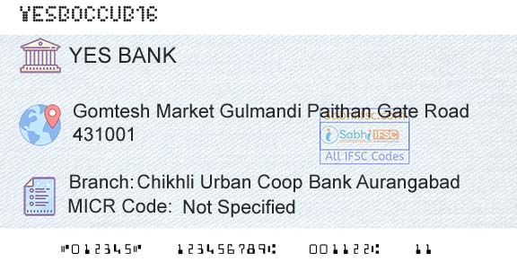 Yes Bank Chikhli Urban Coop Bank AurangabadBranch 