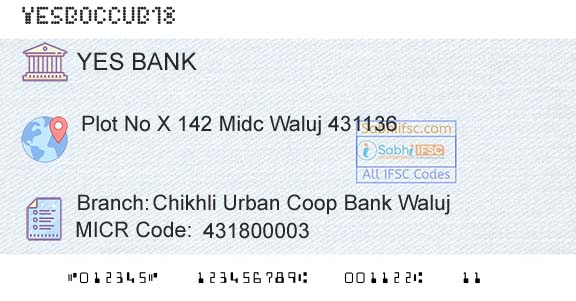 Yes Bank Chikhli Urban Coop Bank WalujBranch 