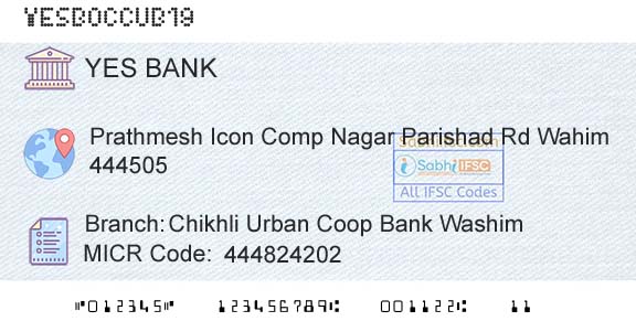 Yes Bank Chikhli Urban Coop Bank WashimBranch 