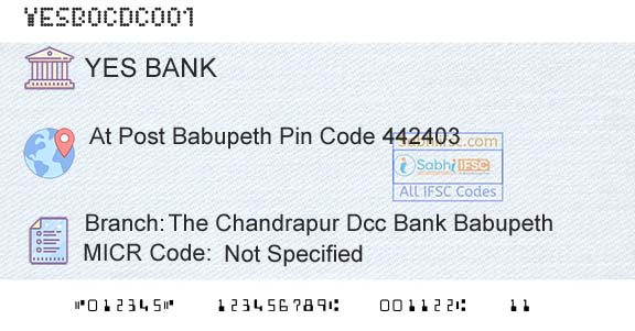 Yes Bank The Chandrapur Dcc Bank BabupethBranch 