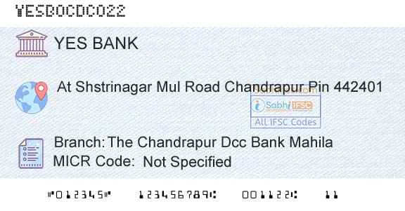 Yes Bank The Chandrapur Dcc Bank MahilaBranch 