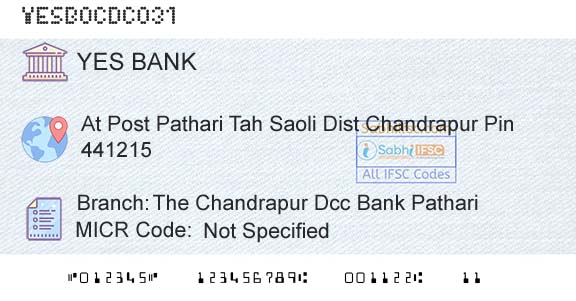 Yes Bank The Chandrapur Dcc Bank PathariBranch 
