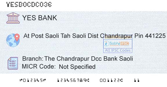 Yes Bank The Chandrapur Dcc Bank SaoliBranch 