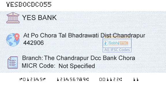 Yes Bank The Chandrapur Dcc Bank ChoraBranch 
