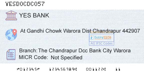 Yes Bank The Chandrapur Dcc Bank City WaroraBranch 