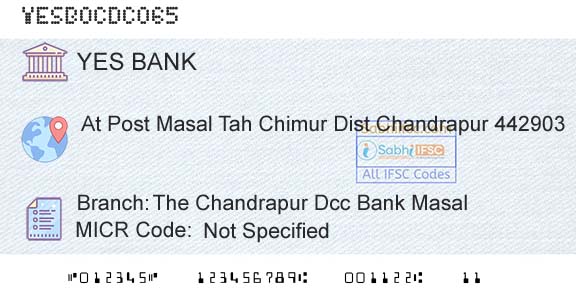 Yes Bank The Chandrapur Dcc Bank MasalBranch 