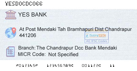 Yes Bank The Chandrapur Dcc Bank MendakiBranch 