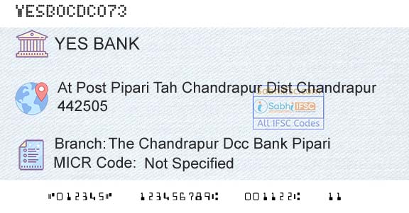 Yes Bank The Chandrapur Dcc Bank PipariBranch 