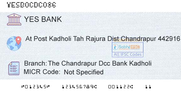 Yes Bank The Chandrapur Dcc Bank KadholiBranch 