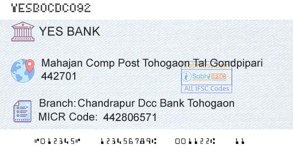 Yes Bank Chandrapur Dcc Bank TohogaonBranch 
