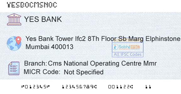 Yes Bank Cms National Operating Centre MmrBranch 