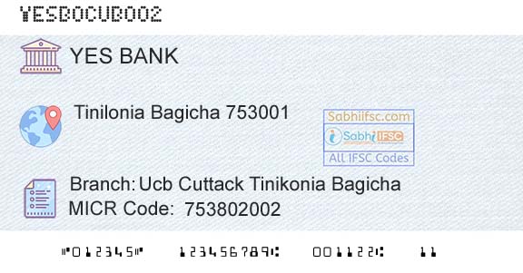 Yes Bank Ucb Cuttack Tinikonia BagichaBranch 