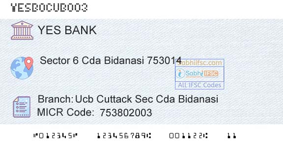 Yes Bank Ucb Cuttack Sec Cda BidanasiBranch 