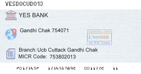 Yes Bank Ucb Cuttack Gandhi ChakBranch 
