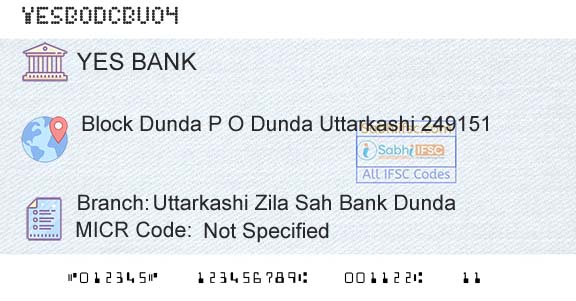 Yes Bank Uttarkashi Zila Sah Bank DundaBranch 