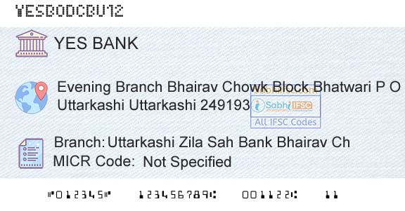 Yes Bank Uttarkashi Zila Sah Bank Bhairav ChBranch 